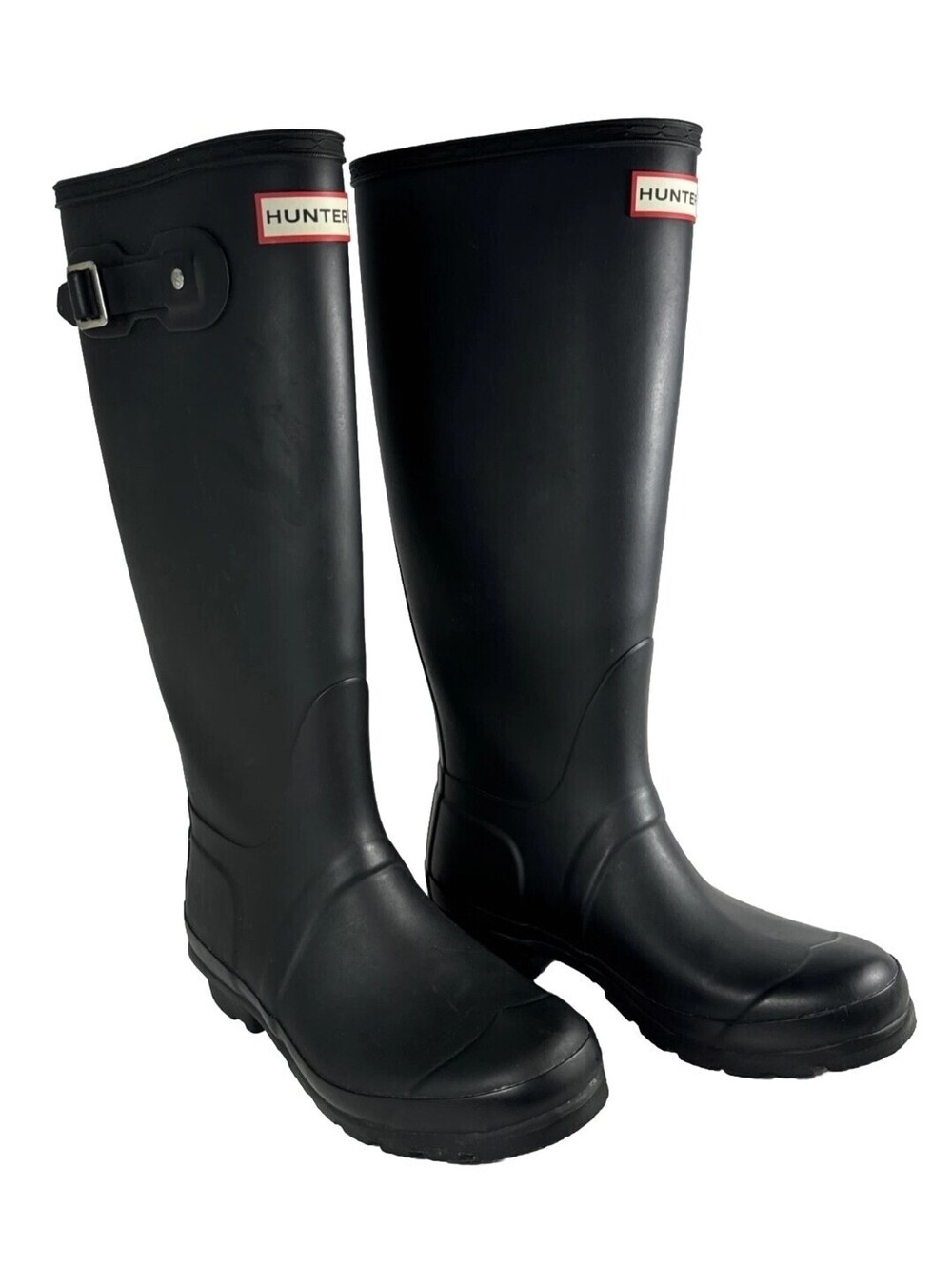Hunter Original Tall Rain Boots Womens 7 Matte Black Rubber Adjustable Pull On